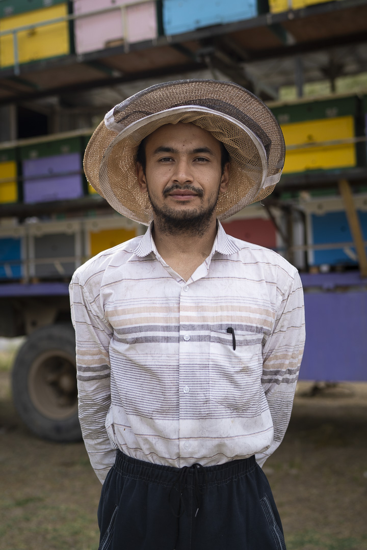 Homme ouzbek travaillant dans l'apiculture, Forish, Ouzbékistan